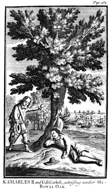 Charles Ii (1630-1685). /Nking Of Great Britain And Ireland, 1660-1685. Charles In Concealment By The Royal Oak At Boscobel, England, After His Defeat In The Battle Of Worcester, 1651. Copper Engraving, English, 18Th Century. Poster Print by Granger