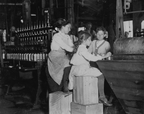 Daisy Langford, 8 yrs. old works in Ross' canneries. She helps at the capping machine, but is not able to "keep up." She places caps on the cans at the rate of about 40 per minute working full time. This is her first season in the cannery. Poster Pri