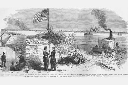 Fort Thompson Captured.  High quality vintage art reproduction by Buyenlarge.  One of many rare and wonderful images brought forward in time.  I hope they bring you pleasure each and every time you look at them. Poster Print by Frank  Leslie - Item #