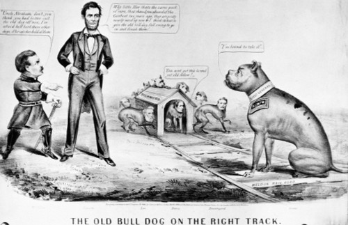 Lincoln: Cartoon, 1864. /Namerican Cartoon Depicting President Lincoln Encouraging Lieutenant General Ulysses S. Grant (Bulldog) To Drive On To Richmond, Virginia, Despite The Protests Of The Overly Cautious General George B. Mcclellan. Poster Print