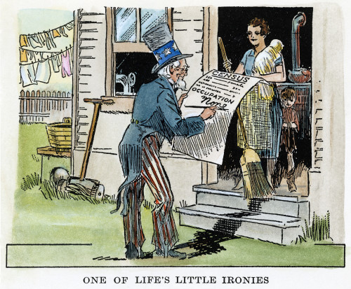 Cartoon: Women'S Rights, 1930. 'One Of Life'S Little Ironies.' American Cartoon Comment On The Occasion Of The National Census Of 1930, On Uncle Sam'S Low Opinion Of Women'S Work. Cartoon, 26 April 1930. Poster Print by Granger Collection - Item # VA