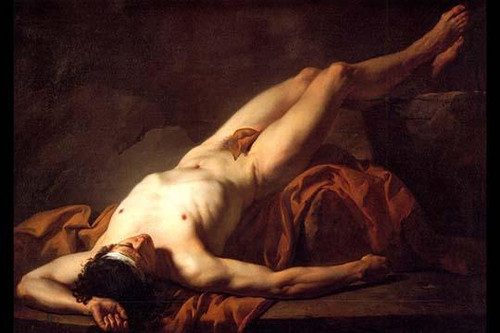 Male Nude; Hector.  High quality vintage art reproduction by Buyenlarge.  One of many rare and wonderful images brought forward in time.  I hope they bring you pleasure each and every time you look at them. Poster Print by Jacques Louis David - Item