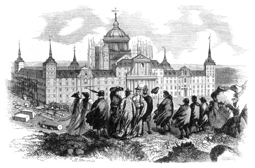 Escorial: Japanese Visitors. /Njapanese Dignitaries Watching Construction At The Escorial Palace And Monastery On A Windy Day. Wood Engraving From 'Historia Descriptiva,' By Antonio Rotondo, C1860. Poster Print by Granger Collection - Item # VARGRC01