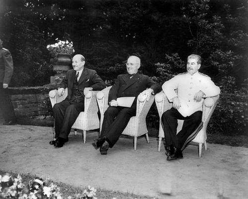 Potsdam Conference, 1945. /Nallied Leaders At The Potsdam Conference In Berlin, Germany, July 1945. Left To Right: British Prime Minister Clement Attlee, American President Harry Truman, And Soviet Premier Joseph Stalin. Poster Print by Granger Colle Potsdam Conference, 1945. /Nallied Leaders At The Potsdam Conference In Berlin, Germany, July 1945. Left To Right: British Prime Minister Clement Attlee, American President Harry Truman, And Soviet Premier Joseph Stalin. Poster Print by Granger Colle