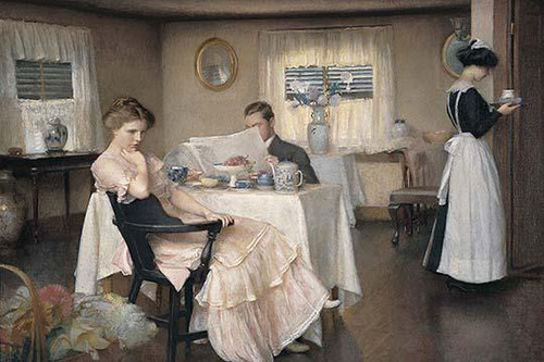 The Breakfast.  High quality vintage art reproduction by Buyenlarge.  One of many rare and wonderful images brought forward in time.  I hope they bring you pleasure each and every time you look at them. Poster Print by William McGregor Paxton - Item