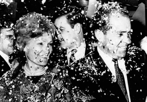 Former Vice President Richard Nixon And Wife Pat At A Victory Party. They Are Covered With Confetti At His Campaign Headquarters The Day Before The New Hampshire Republican Primary. Nixon Won 78 Of The Vote. March 11 History - Item # VAREVCCSUA000CS6