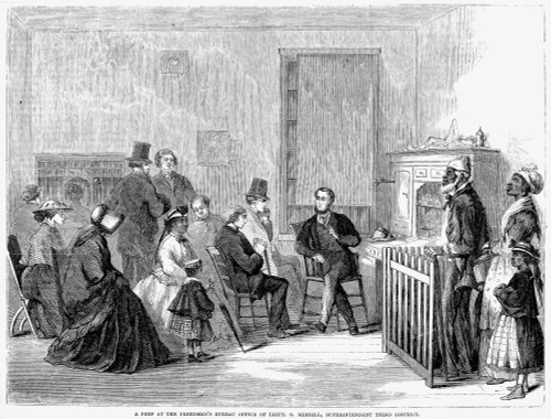 Freedmen'S Bureau, 1867. /N'A Peep At The Freedmen'S Bureau Office Of Lieutenant S. Merrill, Superintendent Third District.' The Freedman'S Bureau At Richmond, Virginia. Wood Engraving From An American Newspaper, 1867. Poster Print by Granger Collect