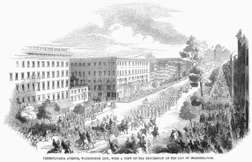 Franklin Pierce /N(1804-1869). 14Th President Of The United States. Inauguration Parade Down Pennsylvania Avenue In 1853 For President-Elect Pierce. Wood Engraving From A Contemporary American Newspaper. Poster Print by Granger Collection - Item # VA