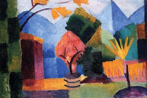 Garden on the lake of Thun .  High quality vintage art reproduction by Buyenlarge.  One of many rare and wonderful images brought forward in time.  I hope they bring you pleasure each and every time you look at them. Poster Print by August Macke - It