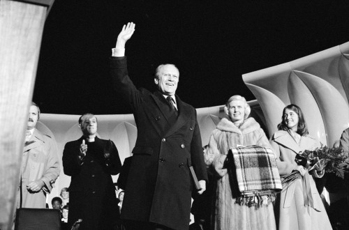 Gerald Ford (1913-2006). /N38Th President Of The United States. Waving To Crowds At The Lighting Of The National Christmas Tree In Washington, D.C., 16 December 1976. Photographed By Marion S. Trikosko. Poster Print by Granger Collection - Item # VAR