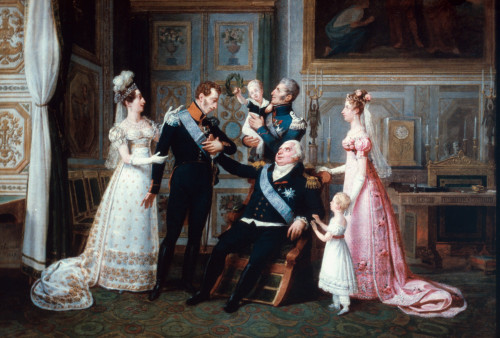 Louis Xviii (1755-1824). /Nking Of France, 1814-1824. Louis Xviii Receiving The Duke Of Angoul�Me At The Tuileries On His Return From Spain, 1823. Contemporary Oil Painting By Antoine Jean-Baptiste Thomas. Poster Print by Granger Collection - Item #