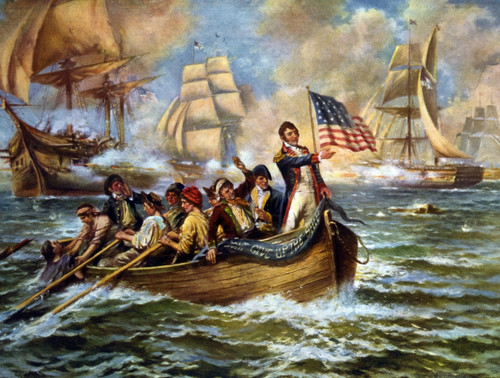 Battle Of Lake Erie, 1813. /Noliver Hazard Perry Standing On Front Of Small Boat After Abandoning His Flagship 'Lawrence' During The Battle Of Lake Erie, 10 September 1813. Illustration By E. Percy Moran, C1911. Poster Print by Granger Collection - I