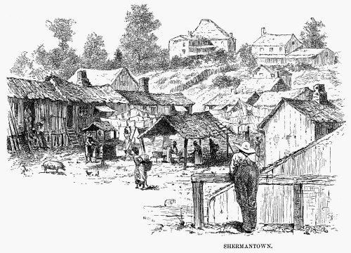 Atlanta: Shanty Town, 1879. /Nafrican American Shanty Town In Atlanta, Georgia, Known As Shermantown, On The Former Site Of General Sherman'S Barracks During The Civil War. Wood Engraving, American, 1879. Poster Print by Granger Collection - Item # V