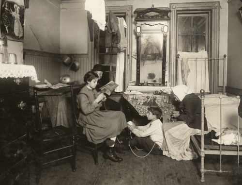 Hine: Home Industry, 1912. /Na Young Girl Working On Crochet While Her Grandmother Peels Potatoes In Their Tenement Home In The Lower East Side, New York City, New York. Photograph By Lewis Wickes Hine, November 1912. Poster Print by Granger Collecti Hine: Home Industry, 1912. /Na Young Girl Working On Crochet While Her Grandmother Peels Potatoes In Their Tenement Home In The Lower East Side, New York City, New York. Photograph By Lewis Wickes Hine, November 1912. Poster Print by Granger Collecti