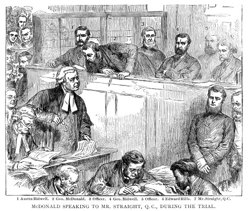 George Bidwell (C1837-1899). /Namerican Confidence Man. The Trial Of George And Austin Bidwell, George Macdonald, And Edwin Noyes Hills For Forgery At The Central Criminal Court In Old Bailey, London, England, August 1873. Poster Print by Granger Col