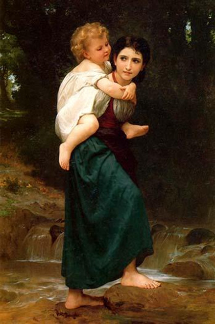 Crossing the Ford.  High quality vintage art reproduction by Buyenlarge.  One of many rare and wonderful images brought forward in time.  I hope they bring you pleasure each and every time you look at them. Poster Print by William Bouguereau - Item #