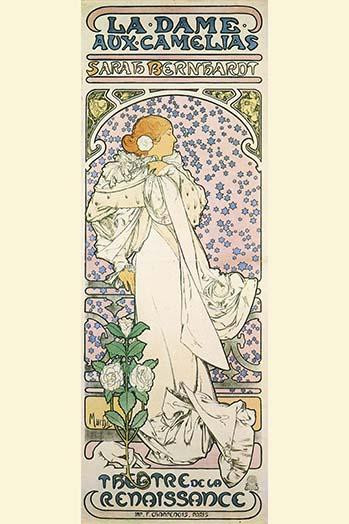 La Dame aux Camelias.  High quality vintage art reproduction by Buyenlarge.  One of many rare and wonderful images brought forward in time.  I hope they bring you pleasure each and every time you look at them. Poster Print by Alphonse Mucha - Item #