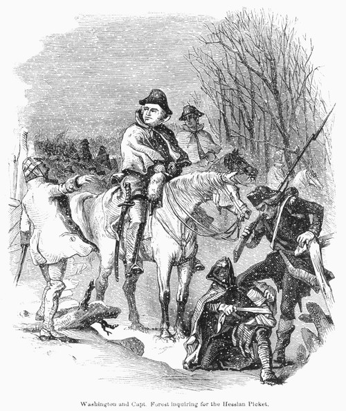 George Washington /N(1732-1799). First President Of The United States. Washington And Captain Forest Inquiring For The Hessian Picket During The American Revolution. Wood Engraving, 19Th Century. Poster Print by Granger Collection - Item # VARGRC0089