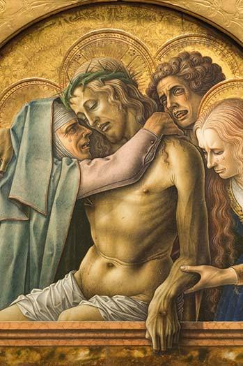 Pieta; Demidoff Altarpiece.  High quality vintage art reproduction by Buyenlarge.  One of many rare and wonderful images brought forward in time.  I hope they bring you pleasure each and every time you look at them. Poster Print by Carlo Crivelli - I