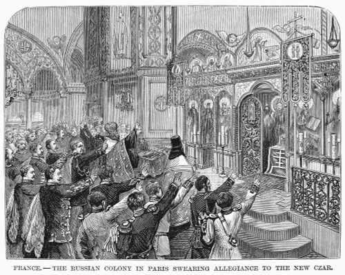 France: Russian Colony. /Nthe Russian Colony In Paris Swearing Allegiance To The New Czar, Alexander Iii, After The Assassination Of Czar Alexander Ii In 1881. Contemporary American Wood Engraving. Poster Print by Granger Collection - Item # VARGRC00 France: Russian Colony. /Nthe Russian Colony In Paris Swearing Allegiance To The New Czar, Alexander Iii, After The Assassination Of Czar Alexander Ii In 1881. Contemporary American Wood Engraving. Poster Print by Granger Collection - Item # VARGRC00