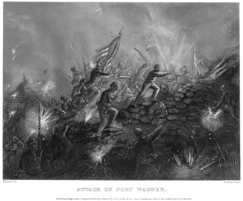 Battle Of Fort Wagner, 1863. /Nthe 54Th Massachusetts (Colored) Regiment Storming Fort Wagner, South Carolina, During The American Civil War, 18 July 1863. Steel Engraving, 1867, After Thomas Nast. Poster Print by Granger Collection - Item # VARGRC00