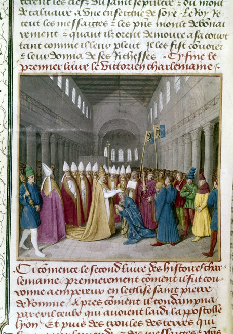 Charlemagne (742-814). /Nking Of The Franks, 768-814, And Emperor Of The West, 800-814. Coronation Of Charlemagne By Pope Leo Iii At Rome On Christmas Day, 800 A.D. Manuscript Illumination By Jean Fouquet, 15Th Century. Poster Print by Granger Collec Charlemagne (742-814). /Nking Of The Franks, 768-814, And Emperor Of The West, 800-814. Coronation Of Charlemagne By Pope Leo Iii At Rome On Christmas Day, 800 A.D. Manuscript Illumination By Jean Fouquet, 15Th Century. Poster Print by Granger Collec