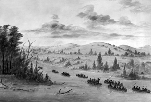 Sieur De La Salle /N(1643-1687). Ren_ Robert Cavelier. French Explorer In America. La Salle'S Party Entering The Mississippi River In Canoes, 6 February 1682. Oil On Canvas, 1847-48, By George Catlin. Poster Print by Granger Collection - Item # VARGR