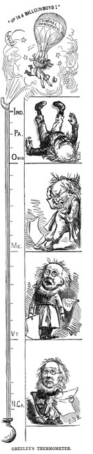 Presidential Campaign, 1872. /N'Greeley'S Thermometer.' Cartoon Depicting Presidential Candidate Horace Greeley'S Reaction To Different States During The October Election In 1872. Wood Engraving, American, 1872. Poster Print by Granger Collection - I Presidential Campaign, 1872. /N'Greeley'S Thermometer.' Cartoon Depicting Presidential Candidate Horace Greeley'S Reaction To Different States During The October Election In 1872. Wood Engraving, American, 1872. Poster Print by Granger Collection - I