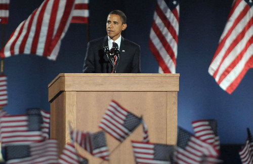 U.S. President Elect Senator Barack Obama At A Public Appearance For Barack Obama U.S. Presidential Election Victory Speech And Celebration, Grant Park, Chicago, Il, November 04, 2008. Photo By Kristin CallahanEverett Collection - Item # VAREVC0804NV