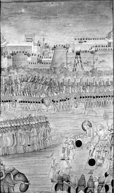 Aurangzeb (1618-1707). /Nmughal Emperor Of India, 1658-1707. The Emperor Is Borne On A Palanquin To Battle At The Fortified City Of Golconda, Which Was Captured In 1687. Mughal Painting, 17Th Or 18Th Century. Poster Print by Granger Collection - Item Aurangzeb (1618-1707). /Nmughal Emperor Of India, 1658-1707. The Emperor Is Borne On A Palanquin To Battle At The Fortified City Of Golconda, Which Was Captured In 1687. Mughal Painting, 17Th Or 18Th Century. Poster Print by Granger Collection - Item