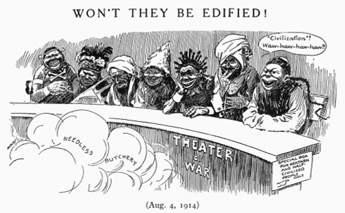 World War I: Cartoon, 1914. /N'Won'T They Be Edified!' American Cartoon By Luther D. Bradley, 1914, Commenting On The Likely Reaction Of The Supposedly Less Civilized Peoples Of Asia And Africa To The Outbreak Of World War I In Europe. Poster Print b