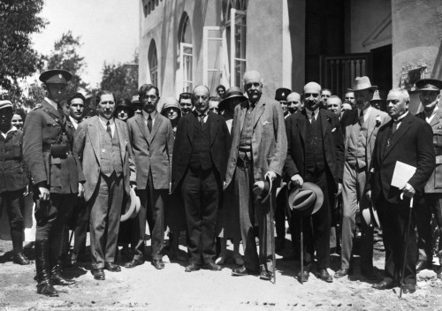 Tel Aviv: Zionists, C1925. /Nleft To Right, Beside The Guard: Meir Dizengoff, Cheim Weizmann, Lord Arthur Balfour, Otto Warburg And Nahum Sokolow. Photographed During Lord Balfour'S Visit To Tel Aviv, Palestine, C1925 Poster Print by Granger Collecti