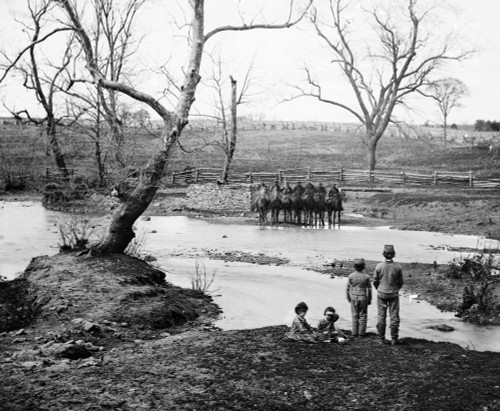 Federal Cavalry, 1861. /Nfirst Battle Of Bull Run With The Federal Cavalry At Sudley Ford, Virginia. Children In The Foreground Observing The Troops On Horseback. Photograph By George Barnard, March 1862. Poster Print by Granger Collection - Item # V