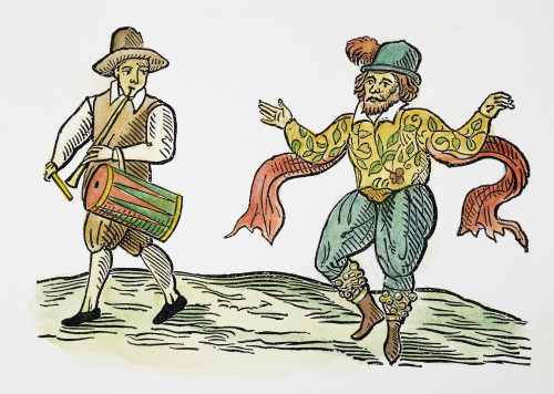 William Kemp: Morris, 1599. /Nwilliam Kemp Dancing The Morris: Woodcut From The Title Page Of Kemp'S "The Nine Daies Wonder," 1600, His Account Of His Journey From London To Norwich In 1599, Dancing The Morris All The Way. Poster Print by Granger Col
