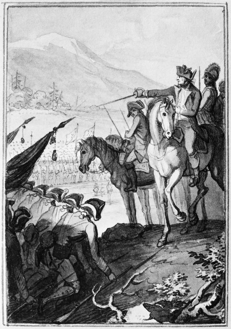 Saratoga: Surrender, 1777. /Nsurrender Of British General John Burgoyne To General Horatio Gates At Saratoga, New York, 17 October 1777, In The Revolutionary War. Drawing, German, By Johann Heinrich Ramberg, 1784. Poster Print by Granger Collection -