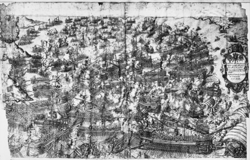 Battle Of Lepanto, 1571. /Nscene From The Battle Of Lepanto, Fought Off Lepanto, Greece, 7 October 1571, Between The Galley Fleets Of The Holy League And The Ottoman Empire, Ending With A Christian Victory. Line Engraving, Venice, 1572. Poster Print