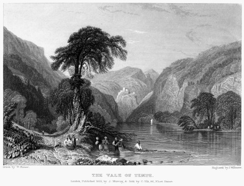 Greece: Vale Of Tempe. /Nview Of The Vale Of Tempe, A Gorge In Thessaly In Northern Greece Where The Pineios River Flows Between Mount Olympus And Mount Ossa. Steel Engraving, English, 1833, By James Willmore After William Purser. Poster Print by Gra