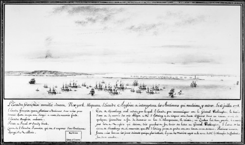 French Squadron, 1778. /Nfrench Naval Squadron Commanded By Comte D'Estaing Blocking The British Squadron'S Entry Into New York Harbor In Order To Aid The American Cause, 12 July 1778. Contemporary Drawing By Pierre Ozanne. Poster Print by Granger Co
