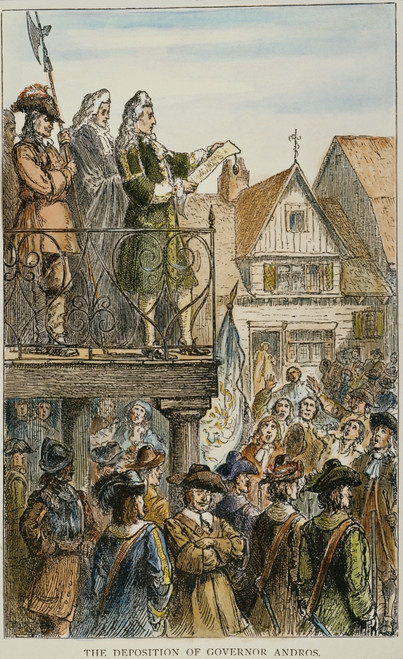 Edmund Andros (1637-1714). /Nthe Deposing Of Governor Sir Edmund Andros By The People Of Boston On 18 April 1689 Following The News Of The Overthrow Of King James Ii Of England. Colored Engraving, 19Th Century. Poster Print by Granger Collection - It