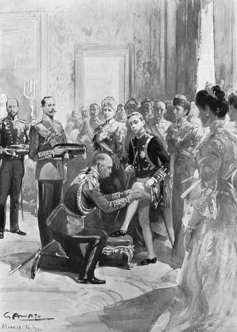 Alfonso Xiii (1886-1941). /Nking Of Spain, 1886-1931. Prince Arthur, The Duke Of Connaught, Investing The King With The Order Of The Garter On 16 May 1902. Contemporary English Newspaper Illustration. Poster Print by Granger Collection - Item # VARGR