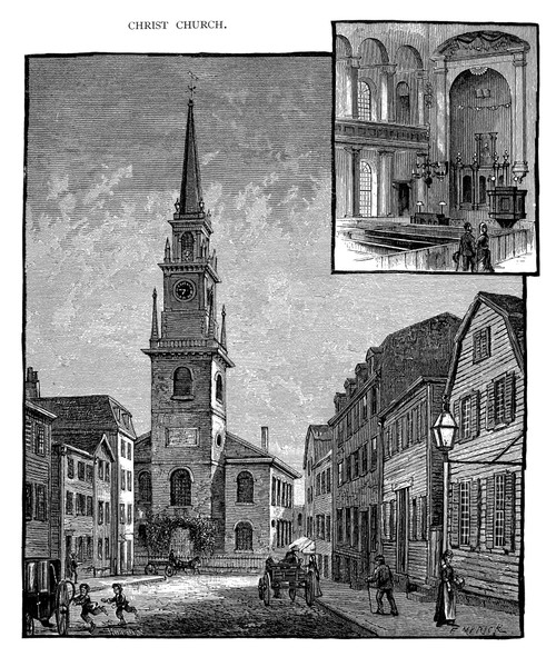 Old North Church, 1775. /Nthe Old North (Christ) Church In Boston, Massachusetts. In The Spire, Two Lanterns Glowed On The Night Of 18 April 1775 In A Prearranged Signal That The British Were Out During The American Revolutionary War. Line Engraving. Old North Church, 1775. /Nthe Old North (Christ) Church In Boston, Massachusetts. In The Spire, Two Lanterns Glowed On The Night Of 18 April 1775 In A Prearranged Signal That The British Were Out During The American Revolutionary War. Line Engraving.