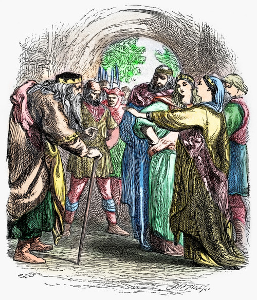 Shakespeare: King Lear. /Nregan And Goneril Turn Away Their Father In Act Ii Scene Iv Of William Shakespeare'S 'King Lear.' Wood Engraving, English, 1881, After Sir John Gilbert, Digitally Colored By Granger, Nyc -- All Rights Reserved. Poster Print