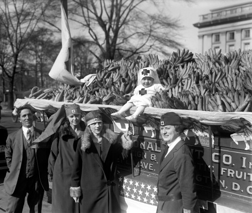 Red Cross: Banana Auction. /Nfour People From The American Red Cross Posing With A Baby Sitting On A Truck With Bananas That They Are Auctioning Off, Washington, D.C. Photograph, 14 November 1925. Poster Print by Granger Collection - Item # VARGRC011