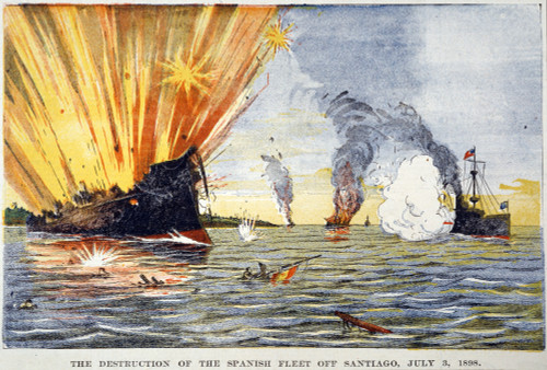 Spanish-American War. /Nthe Destruction Of The Spanish Fleet Under Admiral Cervera By The American Fleet Led By Commodore Schley, 3 July 1898, Off Santiago De Cuba. Illustration From A Contemporary American Newspaper. Poster Print by Granger Collecti Spanish-American War. /Nthe Destruction Of The Spanish Fleet Under Admiral Cervera By The American Fleet Led By Commodore Schley, 3 July 1898, Off Santiago De Cuba. Illustration From A Contemporary American Newspaper. Poster Print by Granger Collecti