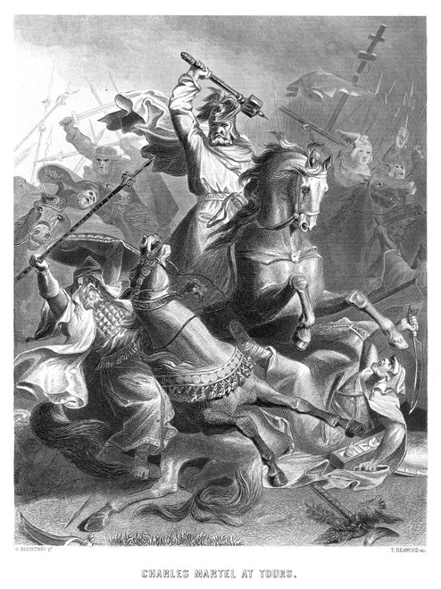 Charles Martel (C688-741). /Nfrankish Ruler, Duke Of Austrasia, 715-741. Martel Defeating The Caliph'S Army Under Abd-Er-Rahman At Tours, France, 732. Steel Engraving, 19Th Century, After Georg Bleibtreu. Poster Print by Granger Collection - Item # V