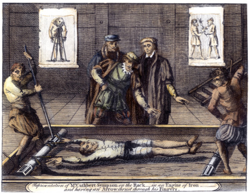 Torture, C1555. /Nan English Protestant Being Tortured On The Rack During The Reign Of Queen Mary I (1553-1558). Copper Engraving From An Edition Of John Foxe'S 'The Book Of Martyrs', London, 1784. Poster Print by Granger Collection - Item # VARGRC00