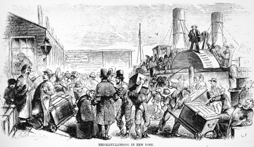 Immigrants Arriving, 1858. /Nnewly Arrived Immigrants Departing For The West At The Railroad Depot At Beach And Varick Streets, New York City, In 1858. Wood Engraving From A Contemporary American Newspaper. Poster Print by Granger Collection - Item #