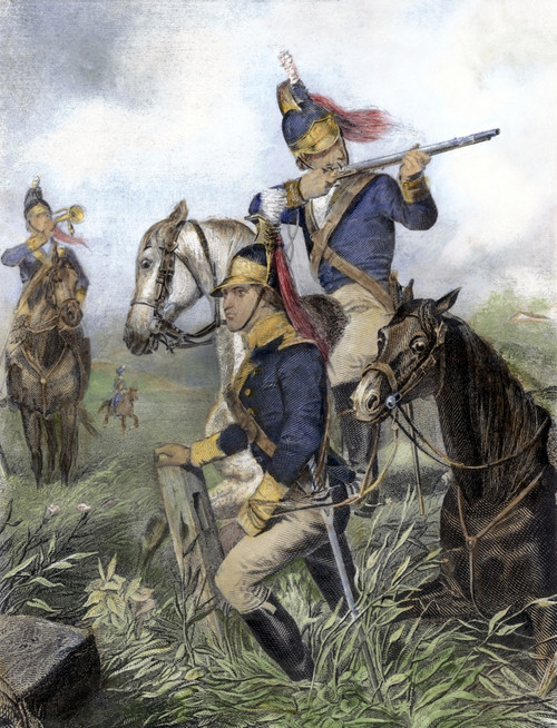 Guilford Courthouse, 1781. /Namerican Cavalry Under The Command Of Henry Lee Engage British Troops At Guilford Courthouse, North Carolina, During The American Revolutionary War, 15 March 1781. Line Engraving, 19Th Century. Poster Print by Granger Col