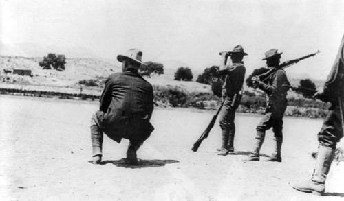 Mexican Revolution, 1911. /Nu.S. Troops Observing The Battle Between Government And Rebel Forces At Ciudad Juarez, Mexico, From Across The Rio Grande In Texas, At The Time Of The Mexican Revolution, April-May 1911. Poster Print by Granger Collection