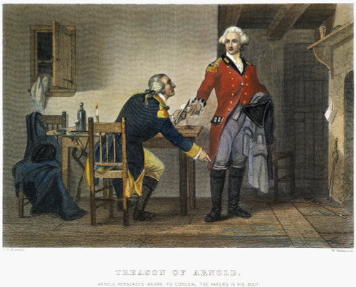 Arnold And Andre, 1780. /Nbenedict Arnold Persuading Major John Andre To Conceal The Plans Of West Point In His Boot At Their Meeting On 21 September 1780. Steel Engraving, American, 19Th Century. Poster Print by Granger Collection - Item # VARGRC000